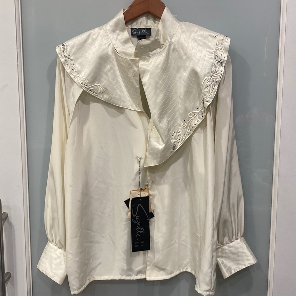 New with Tags Ivory Vintage Suzelle Long Sleeve Button Down Shoulder Pads Sz 10